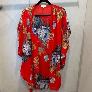 Umgee Unique Red Floral Open-Front Kimono